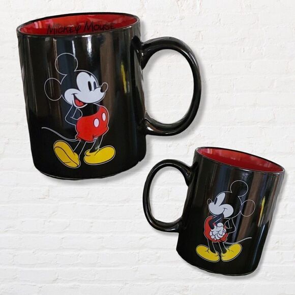 Disney Mickey Mouse Mug Double Sided Ceramic Coffee Cup Classic Black Red - Picture 1 of 7